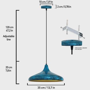 ROYALTECH Claus hanglamp, blauw/goud, Ø 35 cm, metaal, E27