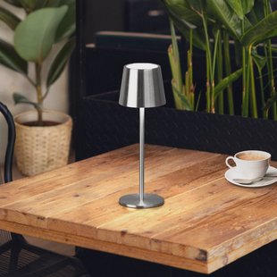 FH Lighting LED tafellamp Roxi, nikkelkleurig, metaal, IP54, dimbaar