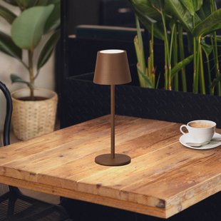 FH Lighting LED tafellamp op accu Roxi, roestkleurig, metaal, IP54, dimbaar