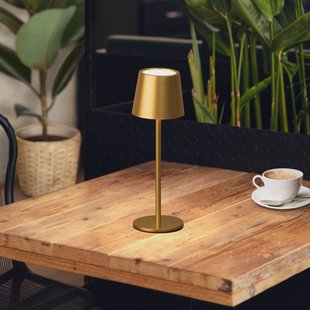 FH Lighting LED tafellamp Roxi, goudkleurig, metaal, IP54, dimbaar