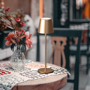 FH Lighting LED tafellamp op accu Viletto, koffiebruin, IP54