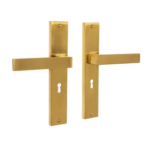 Mooi Deurbeslag Lusso geveerd op schild sleutelgat 55mm mat messing