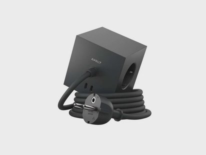 AVOLT - Meervoudige stekkerdoos SQUARE 1 zwart 3 Schuko 2 USB 1,8 m kabel