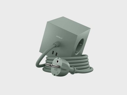 AVOLT - Meervoudige stekkerdoos SQUARE 1 groen 3 Schuko 2 USB 1,8 m kabel