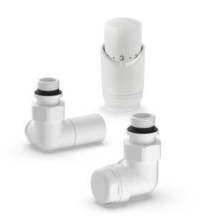 Aansluitset Dubbele Zijaansluiting Radiator Plieger Valvola Haaks Wit