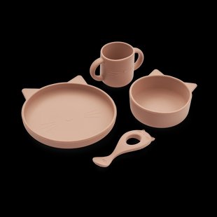 Liewood Vivi servies set siliconen 4-delig Cat dark rose