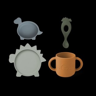 Liewood Vivi servies set siliconen 4-delig Dino blue multi mix