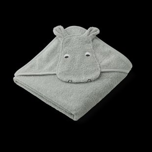 Liewood Albert badcape handdoek met capuchon 70x70 cm Hippo dove blue