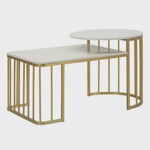 Salontafel in goudkleurig metaal en marmer cm 90x50x50