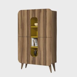 Giga Meubel - Wandkast Walnoot|Geel Hout - 93x32x144cm - Mine