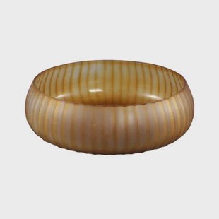 PTMD Lavanya Brown Carved Glass Round Bowl Ribbed