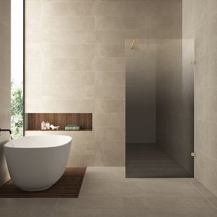 Inloopdouche Rechts Wiesbaden Less 100x200 cm 8 mm Nano Spiegelrook- naar Helder Glas Geborsteld Messing