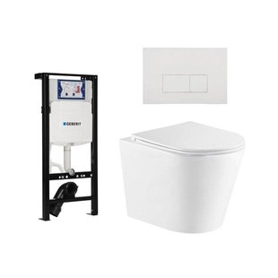 QeramiQ Dely Toiletset - 36.3x51.7cm - diepspoel - rimless - Inbouwreservoir met Geberit UP320 spoelmechanisme - softclose toiletzitting - glans witte bedieningsplaat - rechtehoekige knoppen - wit glans SW1026255/SW1381697/SW706187/SW1159504