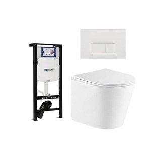 QeramiQ Dely Toiletset - 36.3x51.7cm - diepspoel - rimless - Inbouwreservoir met Geberit UP320 spoelmechanisme - softclose toiletzitting - mat witte bedieningsplaat - rechtehoekige knoppen - wit mat SW1026254/SW1381697/SW706191/SW1000766