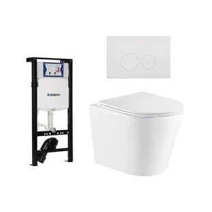 QeramiQ Dely Toiletset - 36.3x51.7cm - diepspoel - rimless - Inbouwreservoir met Geberit UP320 spoelmechanisme - softclose toiletzitting - mat witte bedieningsplaat - ronde knoppen - mat wit SW1000766/SW1381697/SW706190/SW1026254