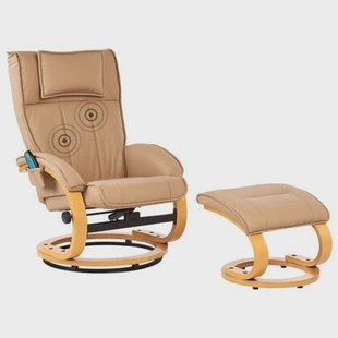 Beliani-MAJESTIC-Massagefauteuil met hocker-Lichtbruin-Kunstleer