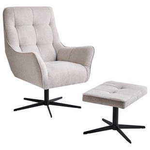 Beliani - MOLLE - Fauteuil met voetenbank - Lichtbeige - Polyester