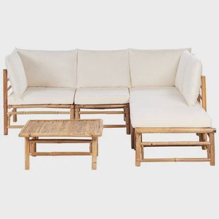 Beliani - CERRETO - Loungeset 5-zits hoekbank - Wit - Bamboehout