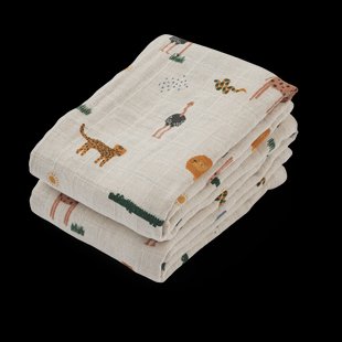 Liewood Lewis mousseline deken 2-pack 65x65 cm Safari sandy mix