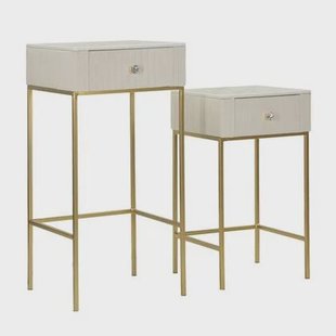 Hoge vierkante tafels set van 2 in crème fluweel cm ø 45x90-40x70