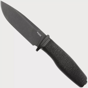 LionSteel Acha AH B BLB Blackwashed M390, Black Burlap Micarta, Black Titanium Guard, vaststaand mes