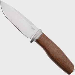 LionSteel Acha AH BLN Satin M390, Natural Burlap Micarta, Titanium Guard, vaststaand mes