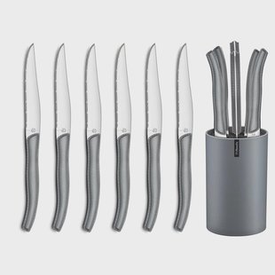 Lou Laguiole - Sky 6 Steakmessen + Messenblok - Grijs