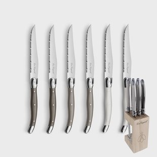 Lou Laguiole - Tradition 6 Steakmessen + Messenblok - Peper/Parel/Taupe