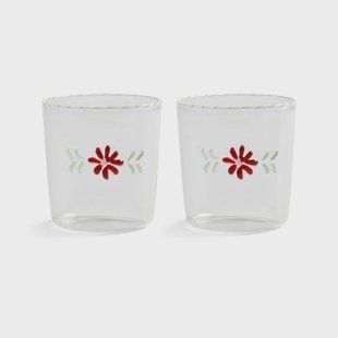 &Klevering - Glas flora rood set van 2