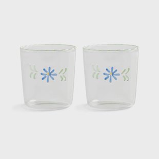 &Klevering - Glas flora blauw set van 2
