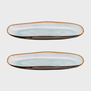 Medard de Noblat - Shadow Aqua Grote Serveerschaal 35.5 x 14 cm (set van 2)