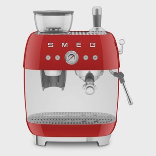 Smeg - Espressomachine | Rood | Jaren 50 | Handmatige espressomachine met geïntegreerde bonenmaler