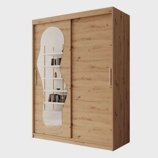 Meubella - Kledingkast Ulysses - Eiken - 150 cm - Met spiegel