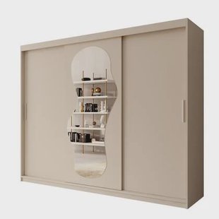 Meubella - Kledingkast Ulysses - Beige - 250 cm - Met spiegel