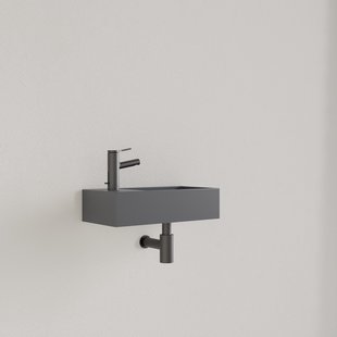 Fontein Gliss Design Nano 36x18x9 cm 1 Kraangat Links Leigrijs