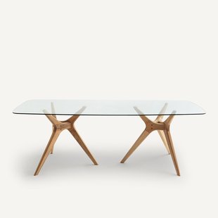 Rechthoekige tafel van glas en eikenhout, Maricielo
