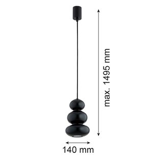 Argon Hanglamp Oman, zwart glanzend, glas, Ø 14 cm