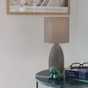 PR Home Tafellamp Uno, bruin, hoogte 37 cm, textiel/keramiek