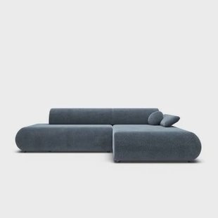 by fonQ Wisp Hoekbank met Chaise Longue Rechts met Slaapfunctie - Chenille - Marineblauw