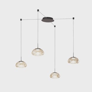 Fabas Luce LED hanglamp Brena, 4-lamps, cognac, glas, CCT, dimbaar