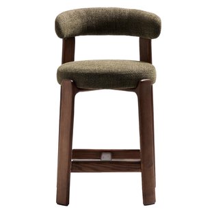 Kave Home Granite Barkruk H65 Donker Essenhout Groen Chenille