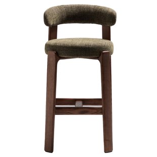 Kave Home Granite Barkruk H75 Donker Essenhout Groen Chenille