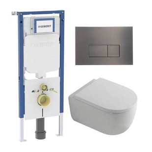 QeramiQ Dely Swirl Toiletset - 36.3x51.7cm - Geberit UP720 Duofix Sigma inbouwreservoir - 35mm zitting - gunmetal bedieningsplaat - rechthoekige knoppen - wit glans SW1237202/SW706199/SW1000767/SW1026256