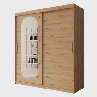 Meubella - Kledingkast Bodhi - Eiken - 180 cm - Met spiegel