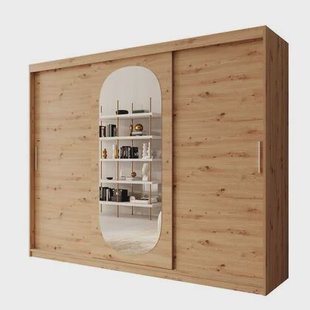 Meubella - Kledingkast Bodhi - Eiken - 250 cm - Met spiegel