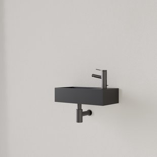 Fontein Gliss Design Nano 36x18x9 cm 1 Kraangat Rechts Mat Zwart