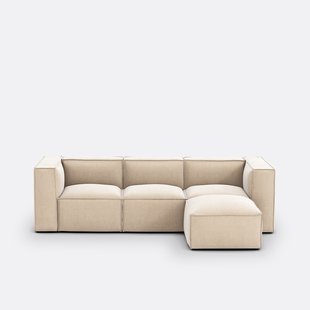 Modulaire bank, 3-zit en poef, vintage fluweel Seven