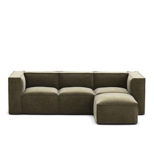 Modulaire bank, 3-zit en poef, vintage fluweel Seven