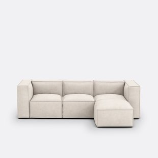 Modulaire bank, 3-zit en 1 poef, ribfluweel Seven