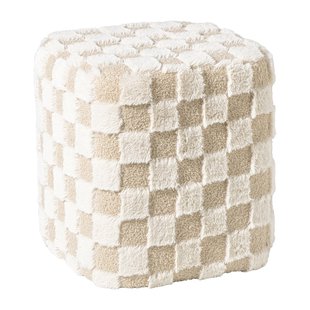 Poef checks - beige - 38x35x35 cm